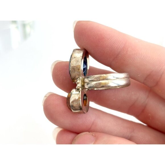 Blue Topaz Baltic Ambe Gemstone Modernist Sterling Silver Vintage Ring sz 5.75 - Picture 8 of 10